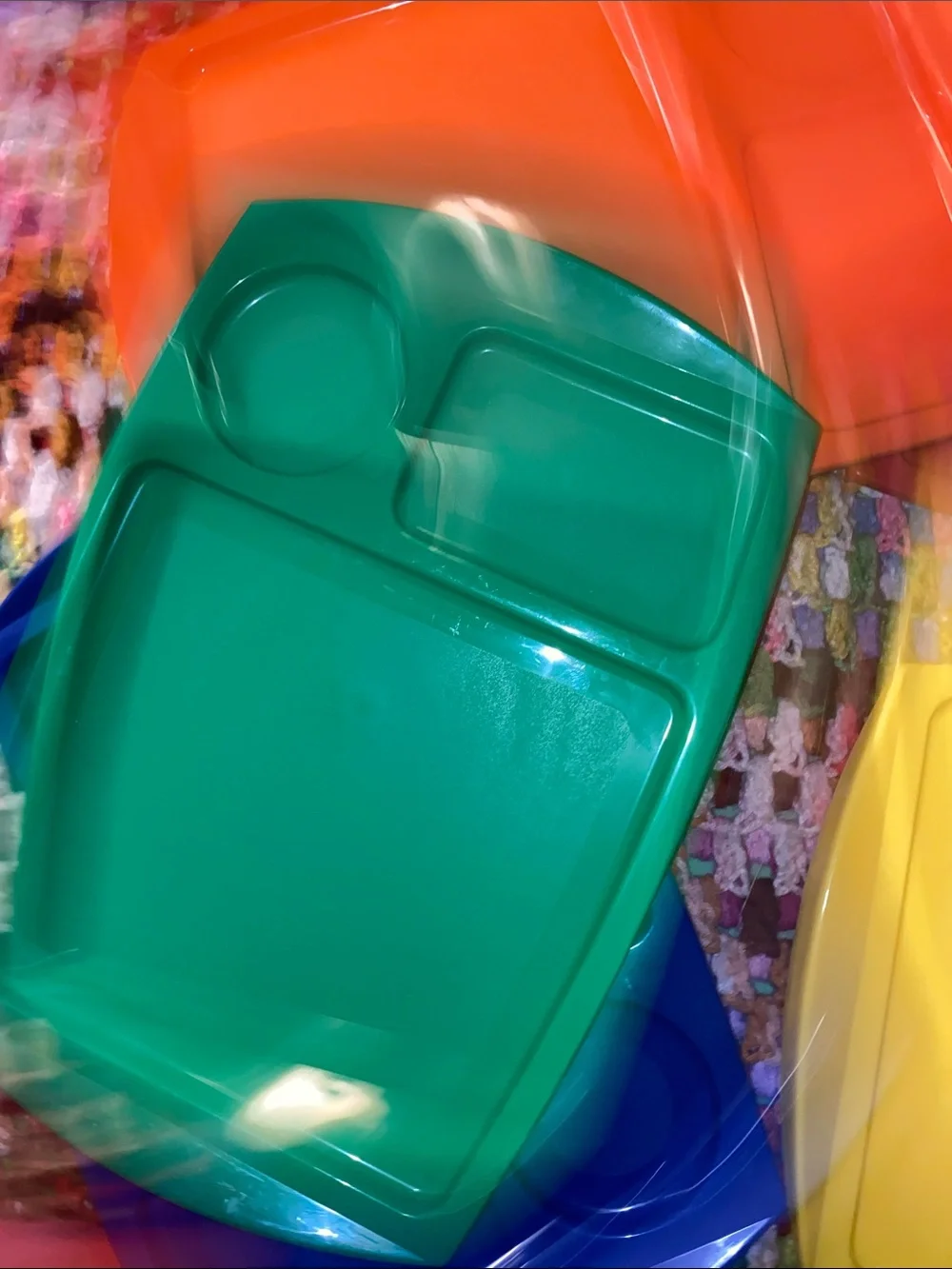 Vintage Plastic Snack/Picknick and Activity Tray - Multi-Color Set of 5